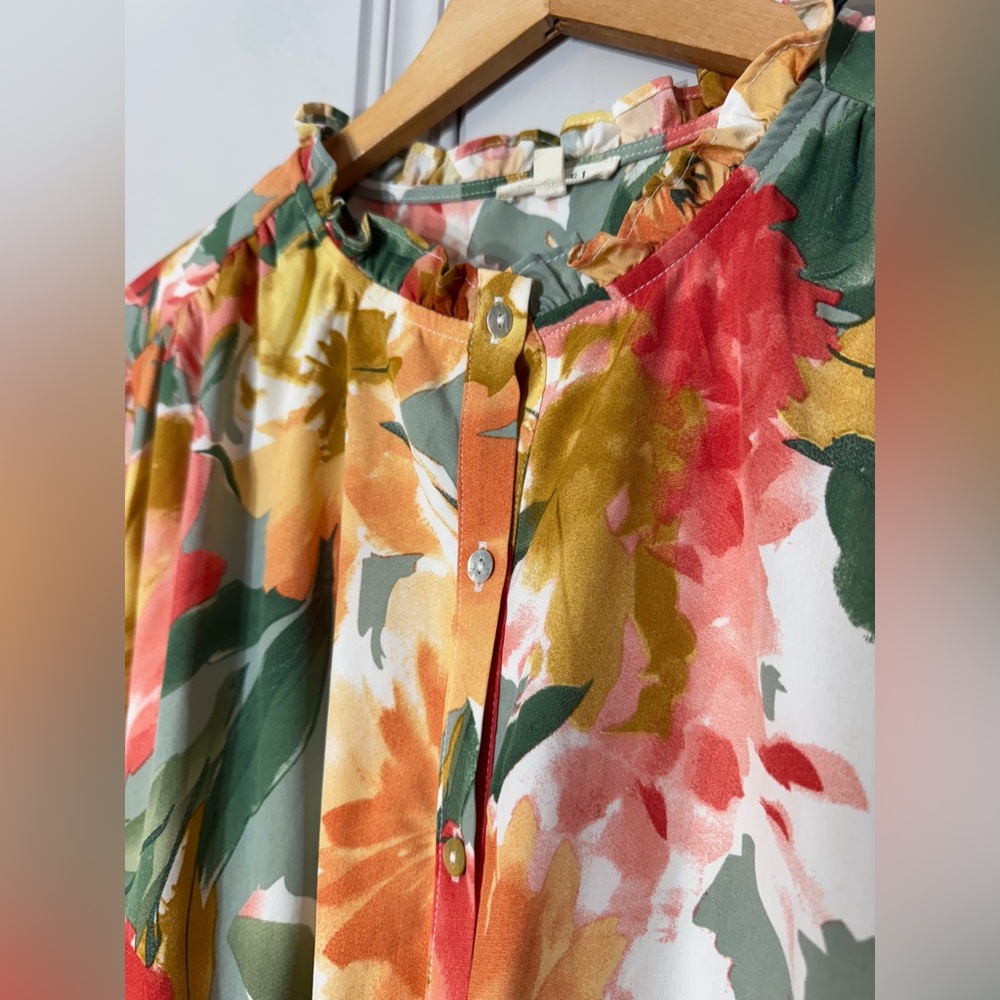 Jodifl Floral Watercolor Blooms‎ Dress Long Sleeves Ruffle Boho Poet Size Large - Picture 6 of 16